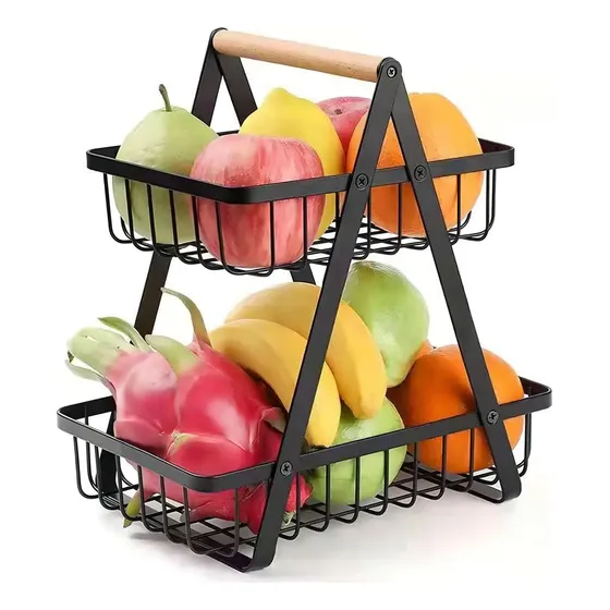 Frutero Rectangular Samlife Metal Negro 2 Niveles Plegable Cocina