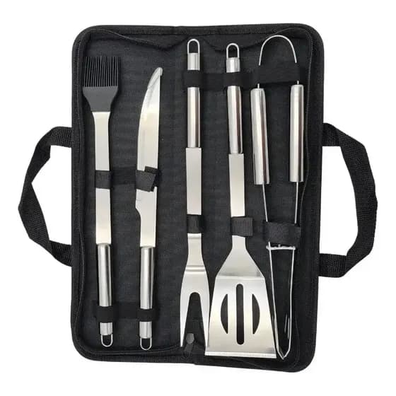 Set Parrillero 5 Pizas De Acero Inoxidable Bolso Para Asados
