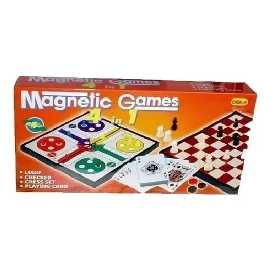 Magnetic Games Juego De Mesa Magnético 4 En 1 Ludo Damas Ajedrez Cartas