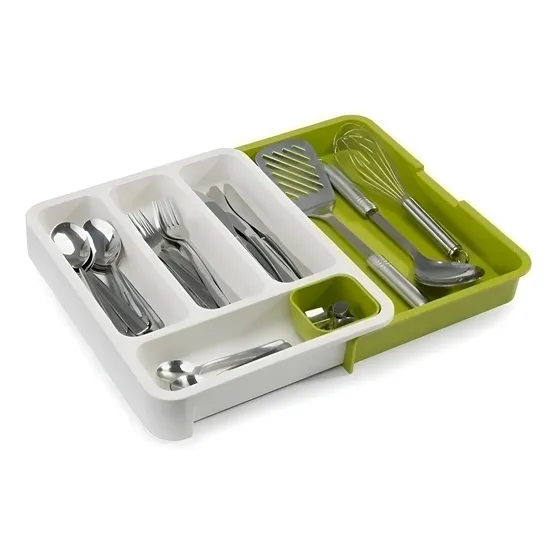 Organizador de Cubiertos Extensible Rectangular de Plástico con 4 Compartimentos