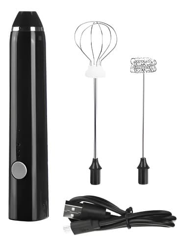 Batidor De Mano Para Café Leche 2 Cabezales Recargable Usb Negro