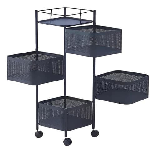 Carrito Organizador Con Ruedas Cuadrado Estante Giratorio Negro