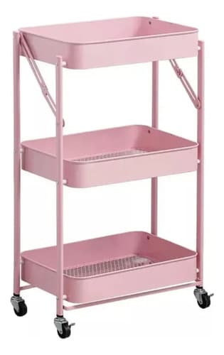 Carrito Plegable Organizador Estante Con Ruedas Rosa