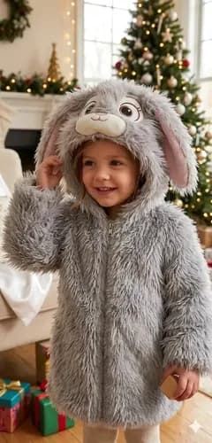Chaqueta Abrigo Peludito De Animales Con Capucha Para Niños Conejo Gris Standar