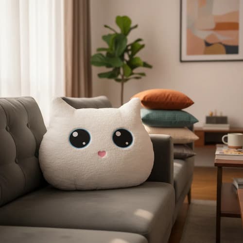 Cojín Peluche Gato Kawaii Almohada Decorativa Blanco