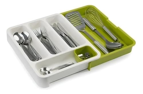 Organizador De Cubiertos Extensible Rectangular De Plástico Con 4 Compartimentos Verde Claro