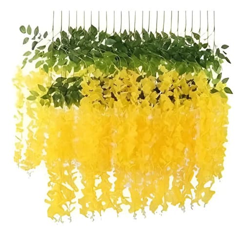 Pack De 12 Flores Artificiales Colgantes Decorativas Amarillo