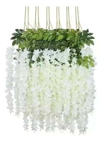 Pack De 12 Flores Artificiales Colgantes Decorativas Blanco