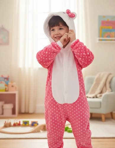 Pijama Disfraz Polar Para Niños Diseño De Gato Kitty