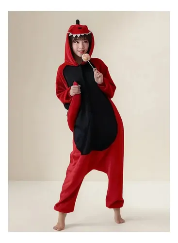 Pijama Polar Dinosaurio Rojo Enterizo Kigurumi Adulto Rojo Polar S