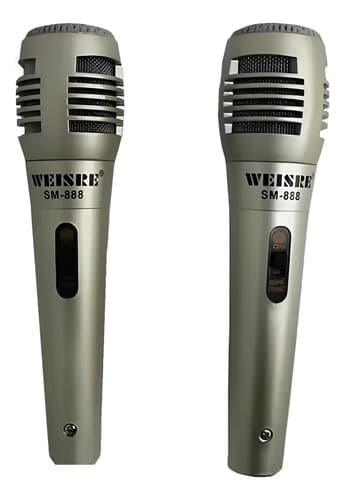 Set 2 Microfonos Weisre Dinamico Con Cable Karaoke Gris