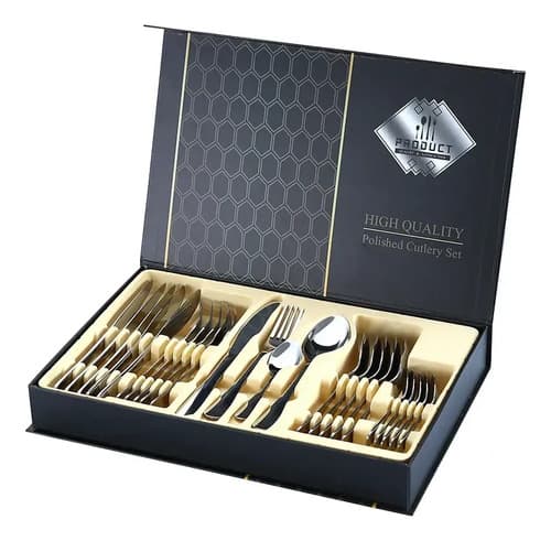 Set 24 Piezas Cubiertos Acero Inoxidable Cuchillo Tenedor Negro