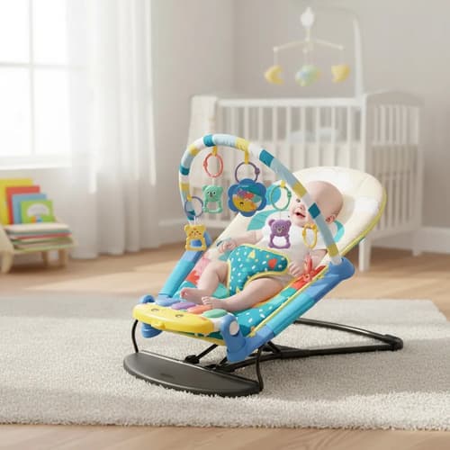 Silla Mecedora Gimnasio Piano Musical 2 En 1 Para Bebe Azul