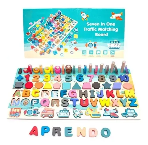 Tablero De Habilidades Aprendizaje 7 En 1 De Madera Multicolor