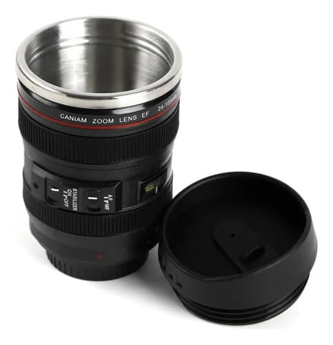 Taza De Café Con Forma De Lente De Cámara Fotográfica Negro